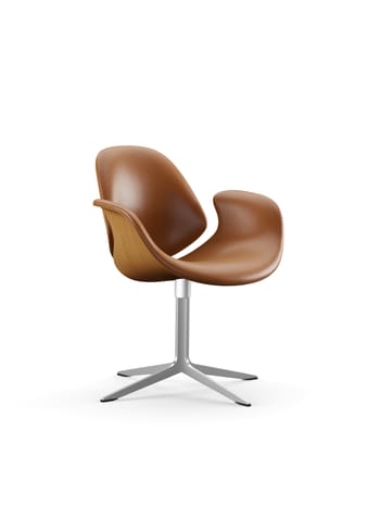 Onecollection - Loungestol - Council Lounge Chair / By Salto & Sigsgaard - Polished aluminum base w. Oiled Dark Oak / Nevada Cognac seat