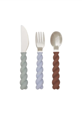 OYOY MINI - Bestick för barn - Mellow Cutlery - Pack of 3 - 705 Pale Mint / Choko / Ice Blue