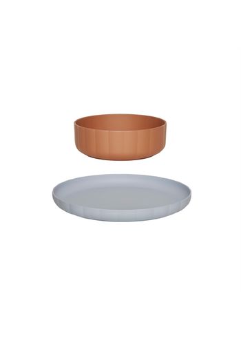 OYOY MINI - Lasten lautanen - Pullo Plate & Bowl - Set of 2 - 307 Caramel / Ice Blue