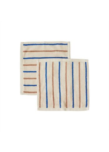 OYOY - Vaskeklud - Raita Wash Cloth - Pack Of 2 - Caramel / Optic Blue