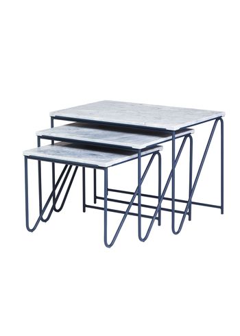 PLEASE WAIT to be SEATED - Soffbord - Triptych Nesting Table / By All the way to Paris - Grey Marble / Navy Blue