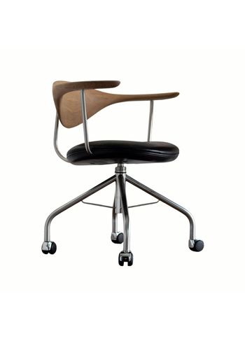 PP Møbler - Silla de oficina - pp502 Swivel Chair / By Hans J. Wegner - Black Leather / Clear Oiled Oak