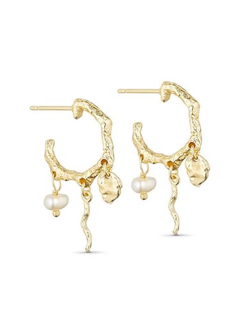 Pure By Nat - Øreringe - Andrea Foil Earrings w. Gemstones & Pearl - Gold Plated