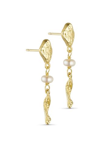 Pure By Nat - Øreringe - Lina Post Earrings W. Pendants & Pearls - Gold Plated