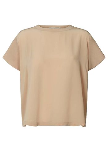 Rabens Saloner - T-shirt - Bjanka - Sheer Panel Tee - Sandstone