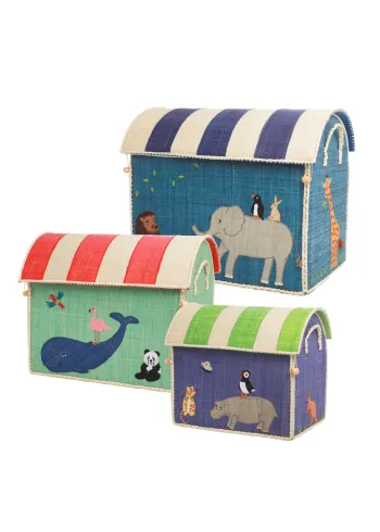 Rice - Opbergdoos voor kinderen - Raffia Toy Baskets - Set Of 3 - Animal theme