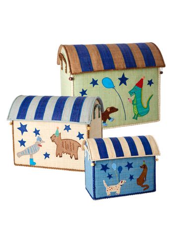 Rice - Lapsen säilytyslaatikko - Raffia Toy Baskets - Set Of 3 - Blue Party Animal Theme