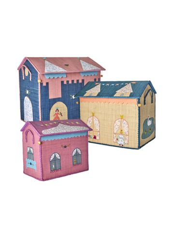 Rice - Boîte de rangement pour enfants - Raffia Toy Baskets - Set Of 3 - Castle Theme