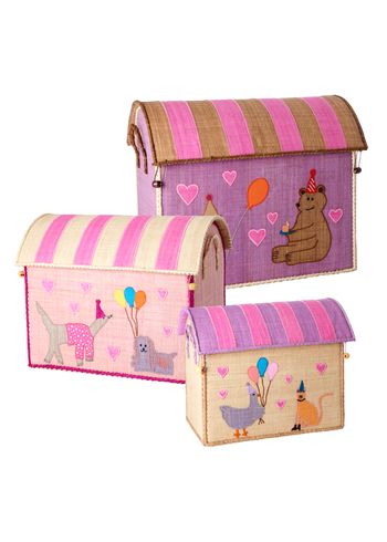 Rice - Förvaringslåda för barn - Raffia Toy Baskets - Set Of 3 - Pink Party Animal Theme