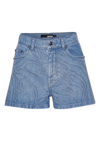 ROTATE by Birger Christensen - Shorts - Rhinestone Denim Shorts - Light Blue Denim