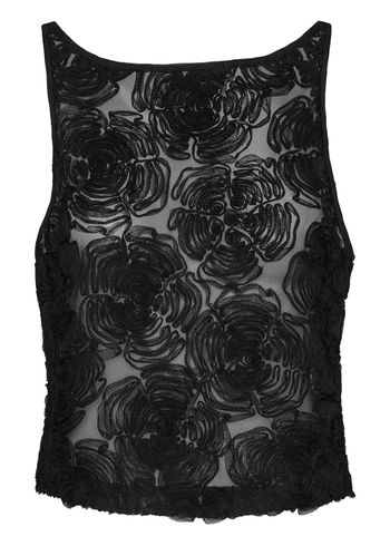 ROTATE by Birger Christensen - Nahoru - Flower Mesh Boatneck Top - Black