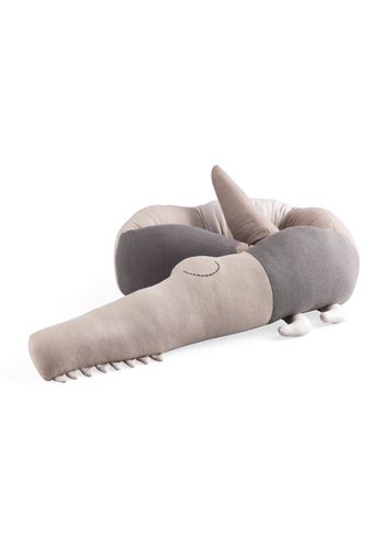 Sebra - Children's pillow - Knitted Cushion, Sleepy Croc - Seabreeze beige