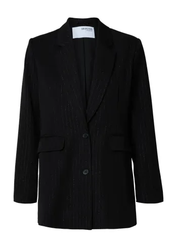 Selected Femme - Blazer - SLFEli-Rita LS Relaxed Blazer - Black w. Silver Stripe