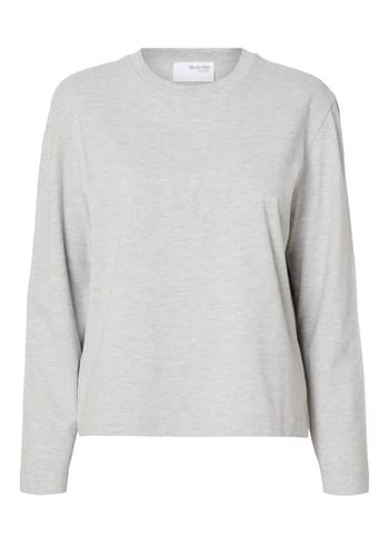 Selected Femme - Camicetta - SLFEssential LS Boxy Tee NOOS - Light Grey Melange