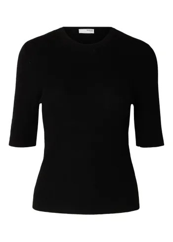 Selected Femme - Pusero - SLFIngrid LS Knit O-neck Lano O-Neck NOOS - Black