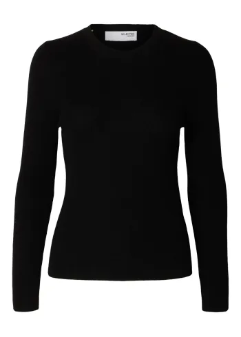 Selected Femme - Halenka - SLFIngrid 2/4 Knit O-neck Lano O-Neck NOOS - Black