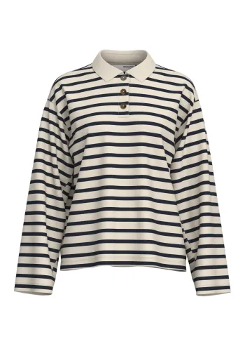 Selected Femme - Bluse - SLFWada LS Stripe Collar Top - Birch/Dark Sapphire