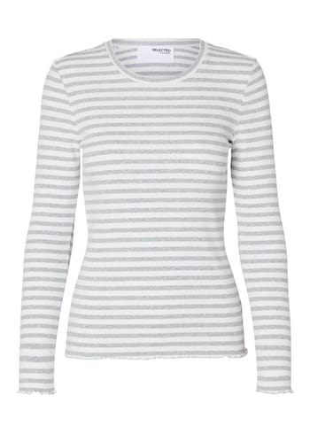 Selected Femme - Bluse - SLFAnna LS Crew Neck Tee Multistripe - Light Grey Melange Stripes
