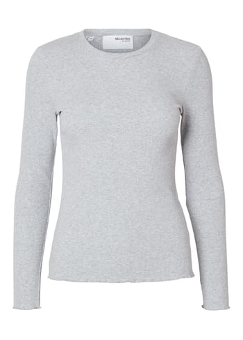 Selected Femme - Bluse - SLFAnna Plain LS Crew Neck Tee - Light Grey Melange