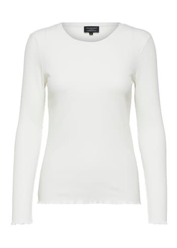 Selected Femme - Blusa - SLFAnna Plain LS Crew Neck Tee - Snow White