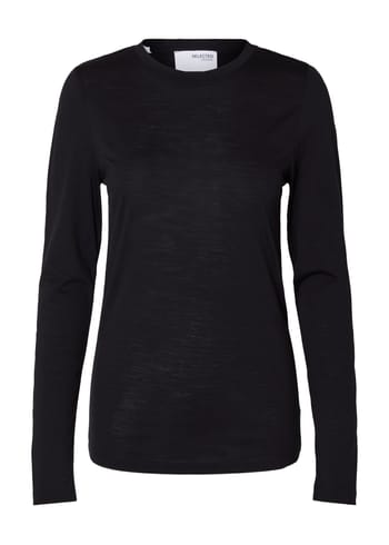 Selected Femme - Pletené - SLFWola LS O-Neck - Black