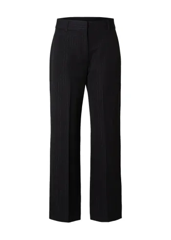 Selected Femme - Hose - SLFEli-Rita MW Wide Pant - Black w. Silver Stripes