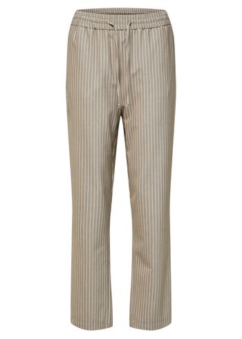 Selected Femme - Byxor - SLFFenja HW Comfort Sraight Pant - Desert Taupe Stripes