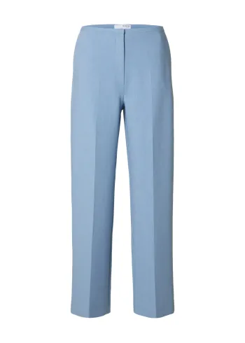 Selected Femme - Kalhoty - SLFRita-Freia MW Straight Pant - Endless Sky Melange