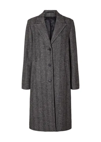 Selected Femme - Kabát - SLFNew Alma Wool Coat Herringbone NOOS - Black Herringbone