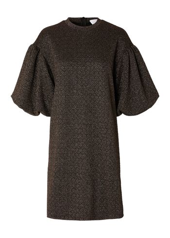 Selected Femme - Dress - SLFAgnethe 2/4 O-neck Short Jacquard Dress - Black/Copper Glitter