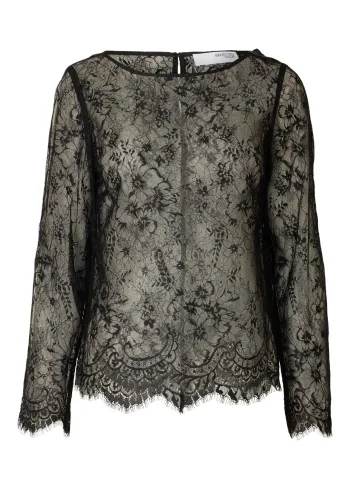 Selected Femme - Jurk - SLFDaphne LS Lace Top - Black