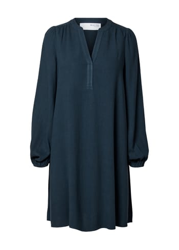 Selected Femme - Kjole - SLFViva LS Short V-neck Dress NOOS - Dark Sapphire