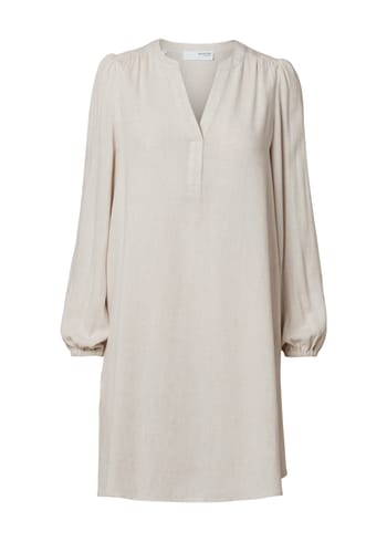Selected Femme - Jurk - SLFViva LS Short V-neck Dress NOOS - Sandshell