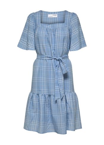 Selected Femme - Abito - SLFBrianna 24 Square Neck Knee Dress - Blue Bell Check
