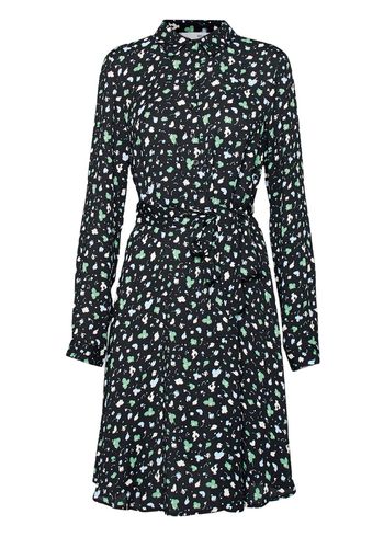 Selected Femme - Jurk - SLFFiola LS AOP Shirt Dress - Black/Green Flower Print