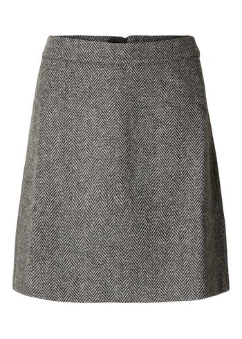 Selected Femme - Rok - SLFHera-Ula HW Mini Wool Skirt - Dark Grey Melange