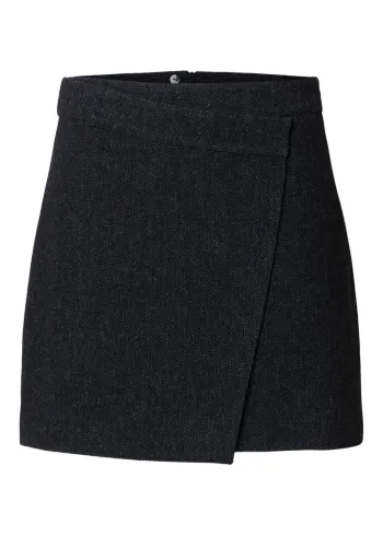 Selected Femme - Falda - SLFLelou HW Mini Skirt - Dark Grey Herringbone