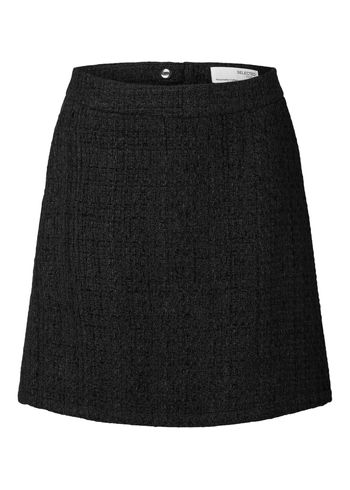 Selected Femme - Saia - SLFMolly-Ula HW Mini Boucle Skirt - Black Boucle