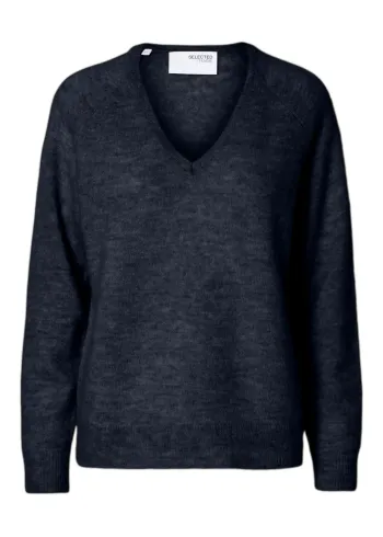 Selected Femme - Baume à lèvres - SLFLulu New LS Knit V-Neck NOOS - Dark Sapphire