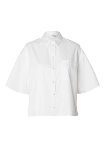 Selected Femme - Camicia - SLFAgnese 2/4 Cropped Pearl Shirt - Bright White