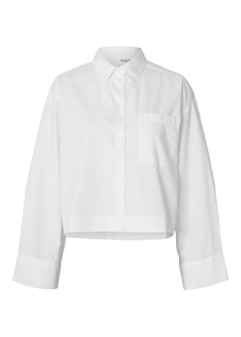 Selected Femme - Camisa - SLFAstha LS Cropped Boxy Shirt - Bright White