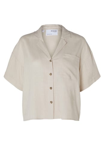 Selected Femme - Camisa - SLFEloisa SS Cropped Shirt - Sandshell