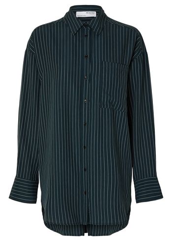 Selected Femme - Camisa - SLFMaddie LS Striped Tencel Shirt - Dark Sapphire