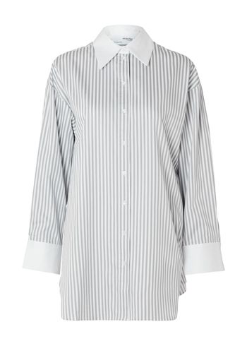 Selected Femme - Skjorta - SLFMilo - Iconic LS Striped Shirt - Bright White/Sleet Grey