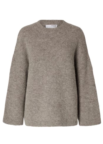 Selected Femme - Pletené - SLFGabella LS Knit O-Neck - Steel Gray Melange