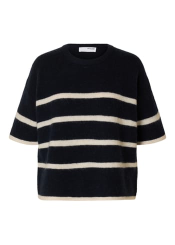 Selected Femme - Strickware - SLFMaline-Liliana 2/4 Knit O-neck - Dark Sapphire/Birch Stripes