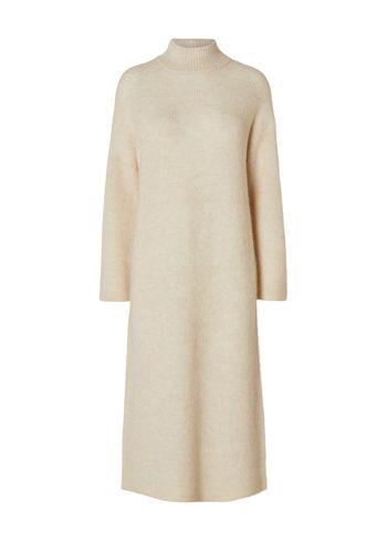 Selected Femme - Stickad klänning - SLFMaline LS Knit Dress High Neck - Birch Melange