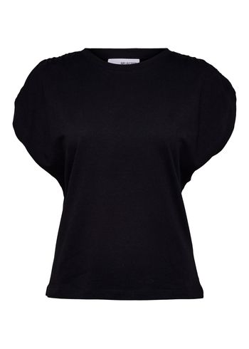 Selected Femme - T-shirt - SLFAdeline SL Gathered Tee - Black