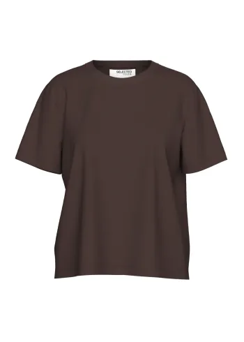 Selected Femme - Tričko - SLFEssential SS Boxy Tee NOOS - Coffee Bean