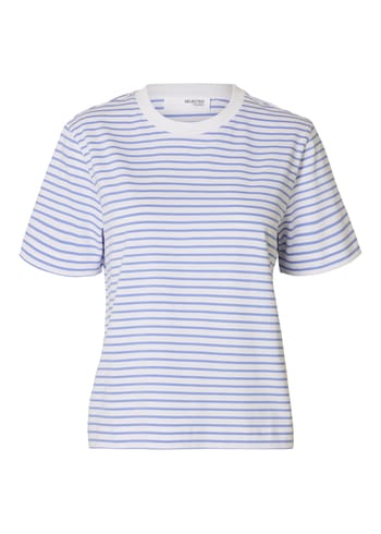 Selected Femme - Camiseta - SLFEssential SS Striped Boxy Tee NOOS - Cornflower Blue/White/Thin Stripes